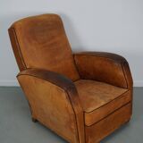 Vintage French Cognac-Colored Leather Club Chair, 1950s