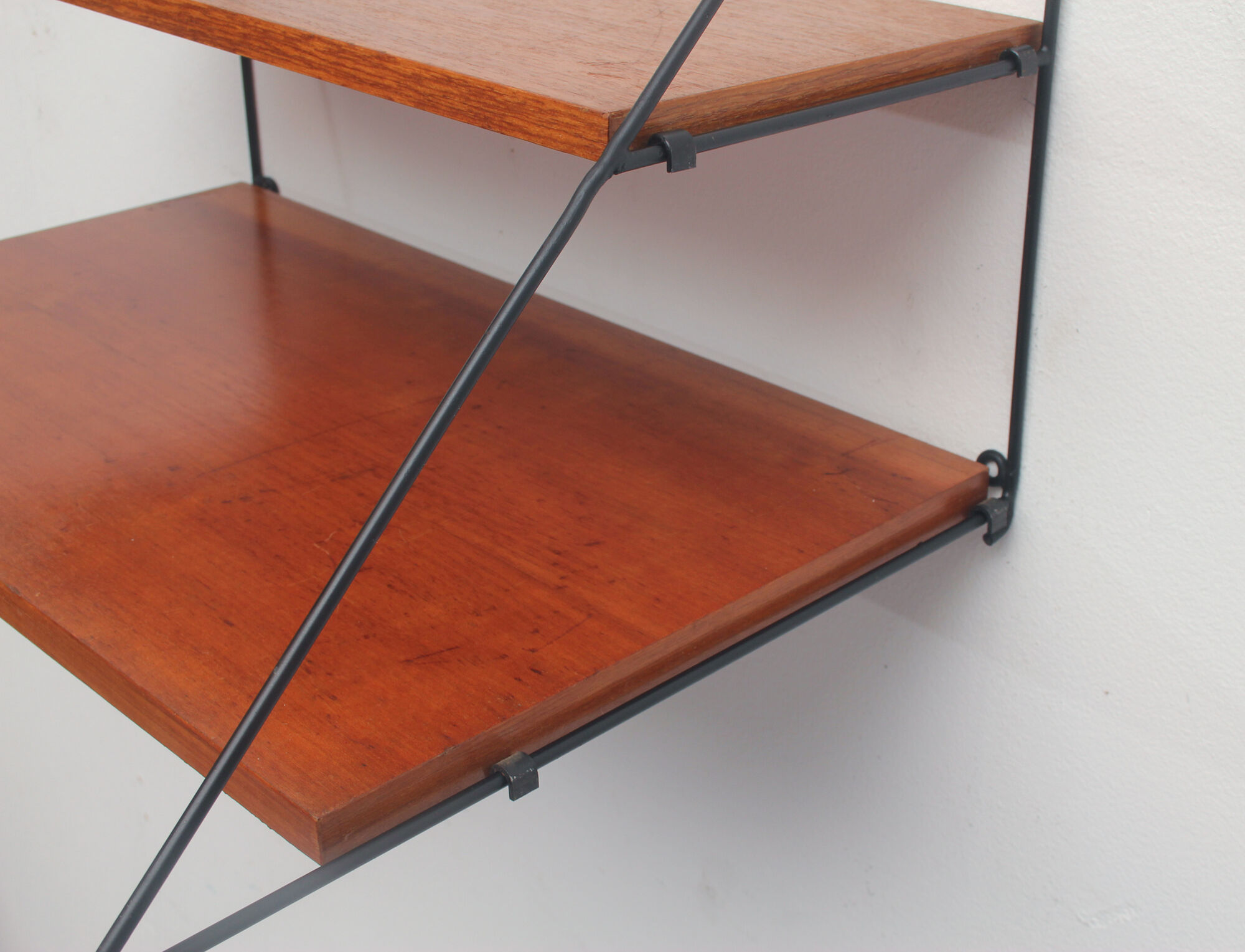 1960s triangle wall unit in teak and metal