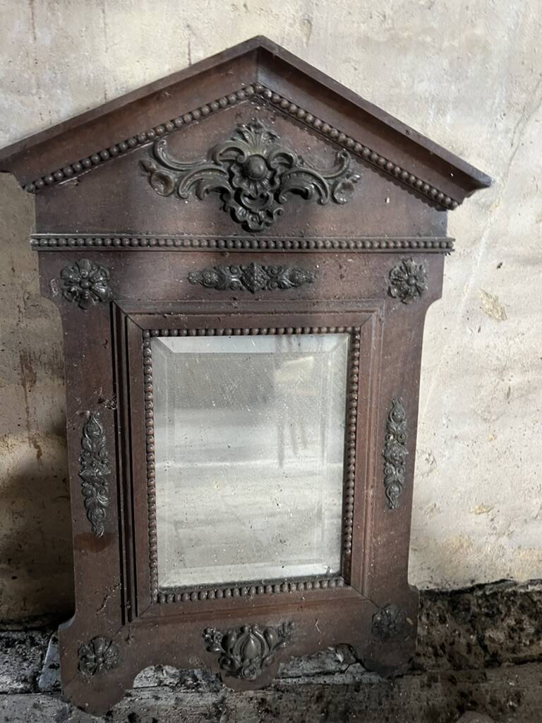 Antique carved wooden wall mirror – ornate pediment, Napoleon III style