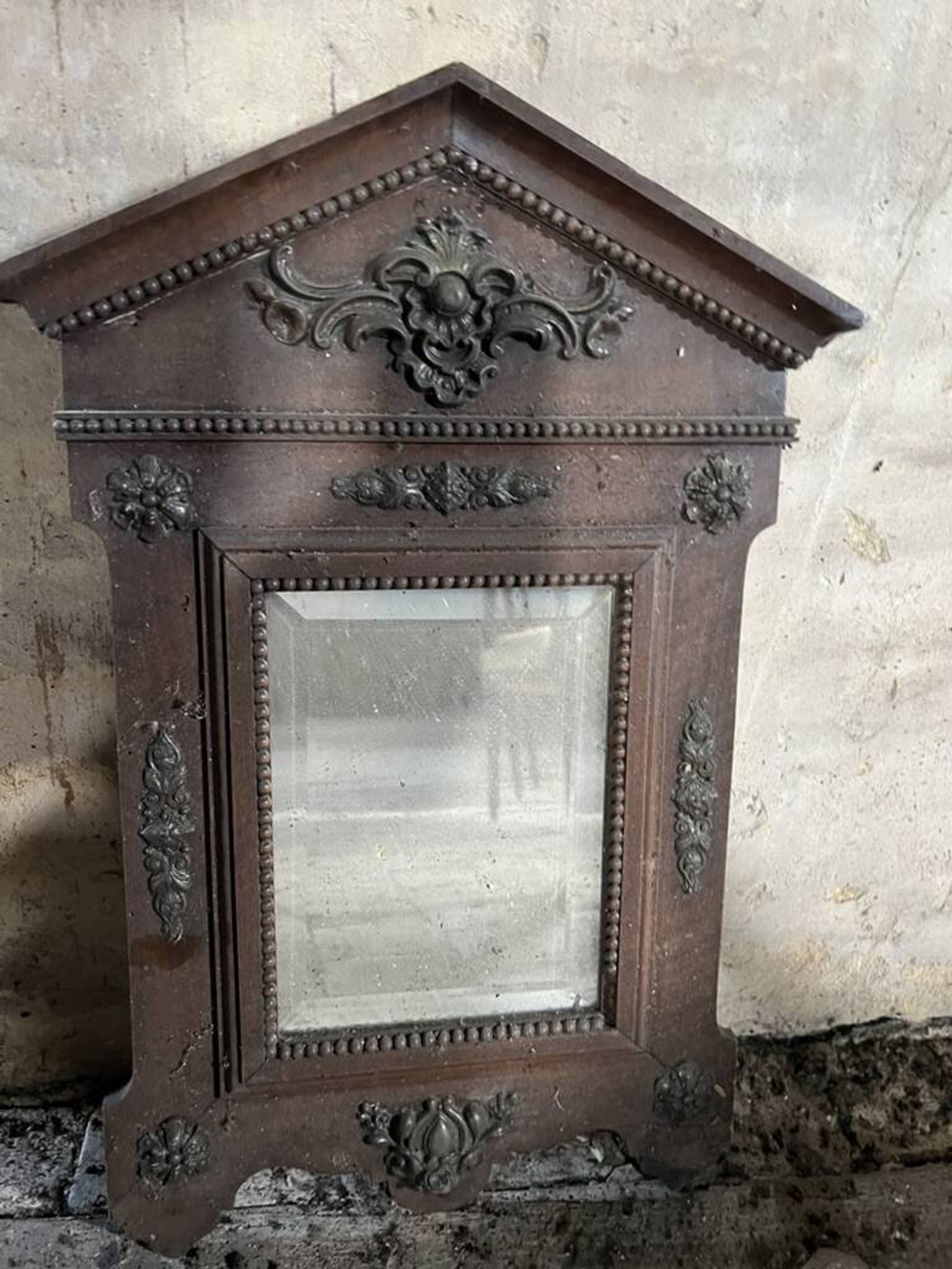 Antique carved wooden wall mirror – ornate pediment, Napoleon III style