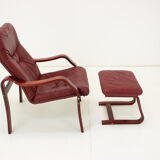 1980 Leather Armchair With Footrest, Ton Czechoslovakia
