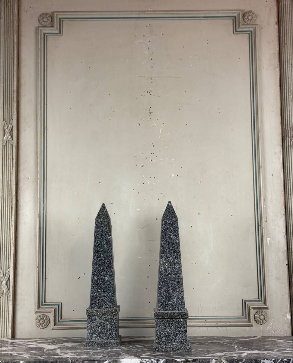 Pair of grey granite obelisks, circa 1980