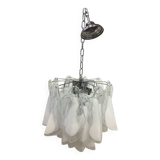 Italian White and Transparent Murano Glass Chrome Metal Frame Chandelier Sputnik