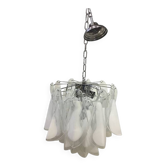 Italian White and Transparent Murano Glass Chrome Metal Frame Chandelier Sputnik