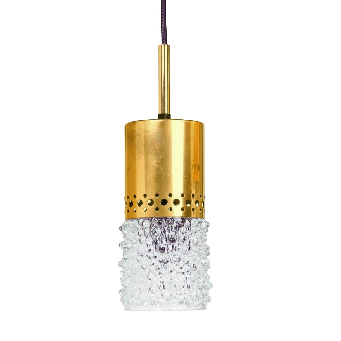 Brass and bubble glass pendant light by veb narva, 1970s