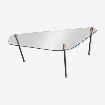 Table basse tripode verre et métal 1960