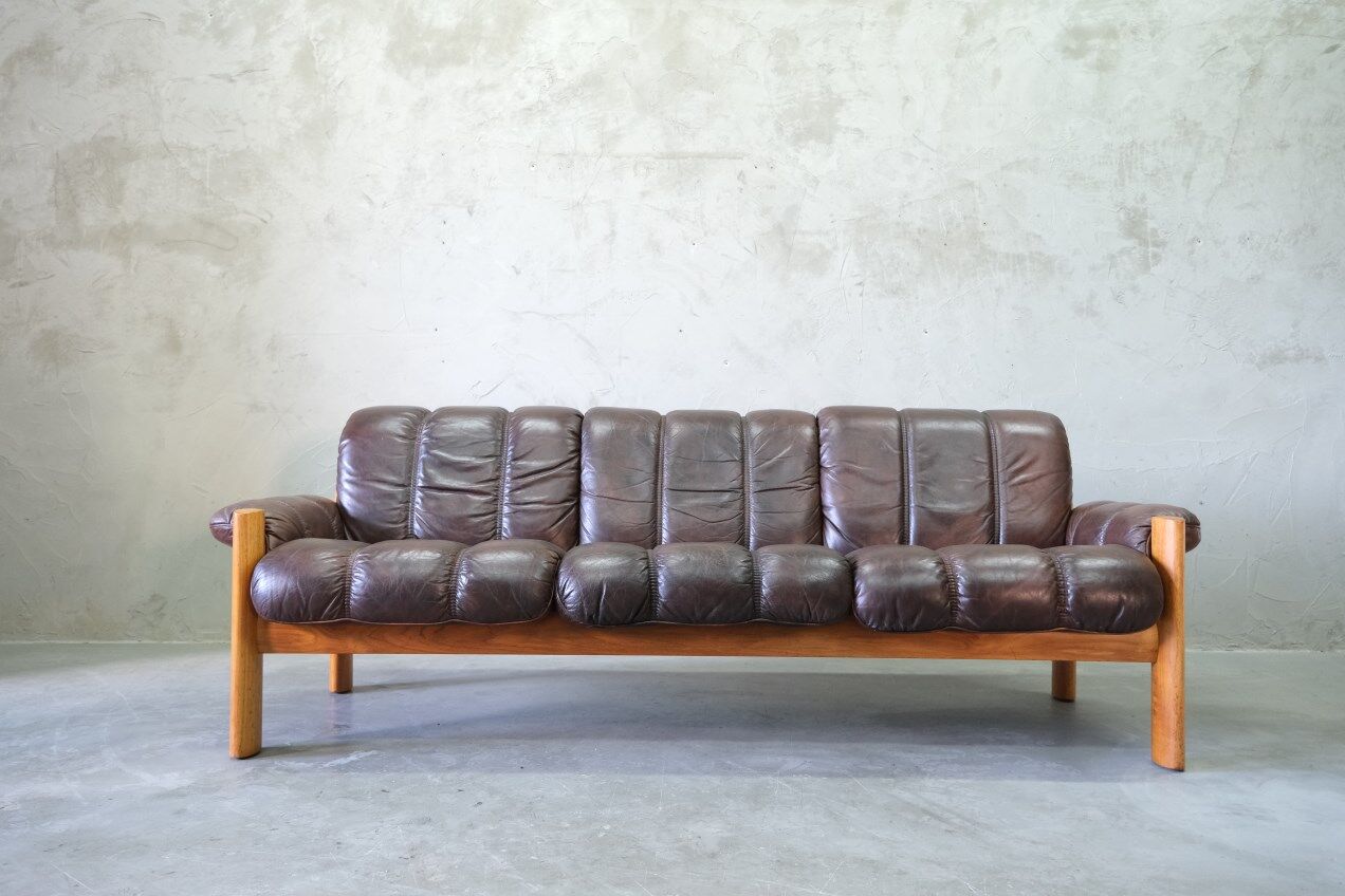 Mid-Century Teak and Leather 3-Seater Sofa from Ekornes, 1970s