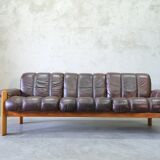 Mid-Century Teak and Leather 3-Seater Sofa from Ekornes, 1970s
