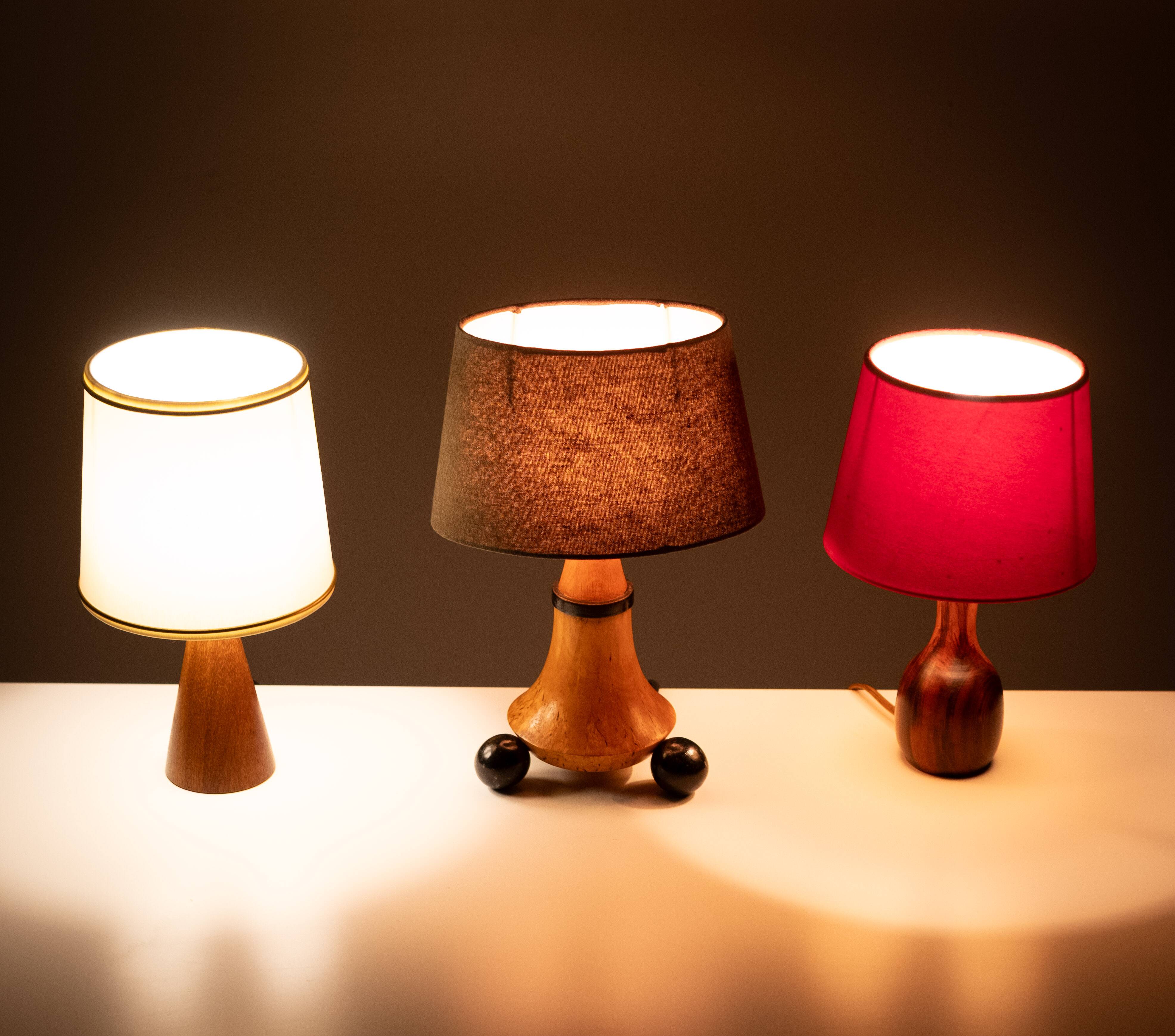 Trio de petites lampes de table des années 1960 avec abat-jour, Hollande