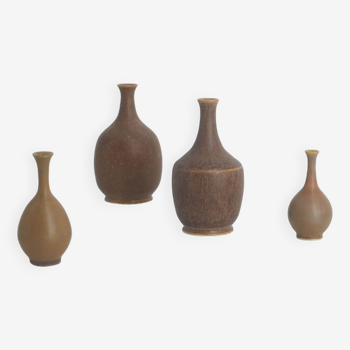 Small Mid-Century Scandinavian Modern Collectible Brown Stoneware Vase by Gunnar Borg, Set of 4