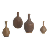 Small Mid-Century Scandinavian Modern Collectible Brown Stoneware Vase by Gunnar Borg, Set of 4