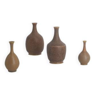 Small Mid-Century Scandinavian Modern Collectible Brown Stoneware Vase by Gunnar Borg, Set of 4