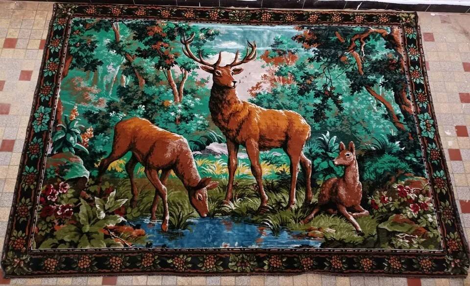 Old Wall Hanging Tapestry Hunting Theme 118 X 170 Cm