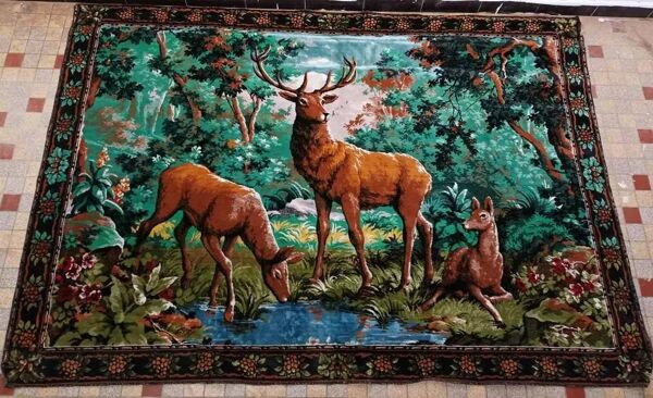 Ancienne Tenture Murale Tapisserie Thème Chasse 118 X 170 Cm