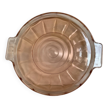 Pink glass plate with handles in Rosaline style.