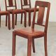 Set of 6 Art Deco chairs in Oak and Walnut with camel leather.