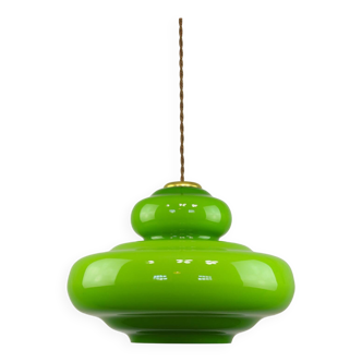 Mid-Century Italian Green Glass and Brass Pendant Lamp