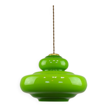 Lampe à Suspension Mid-Century en Verre Vert et Laiton, Italie