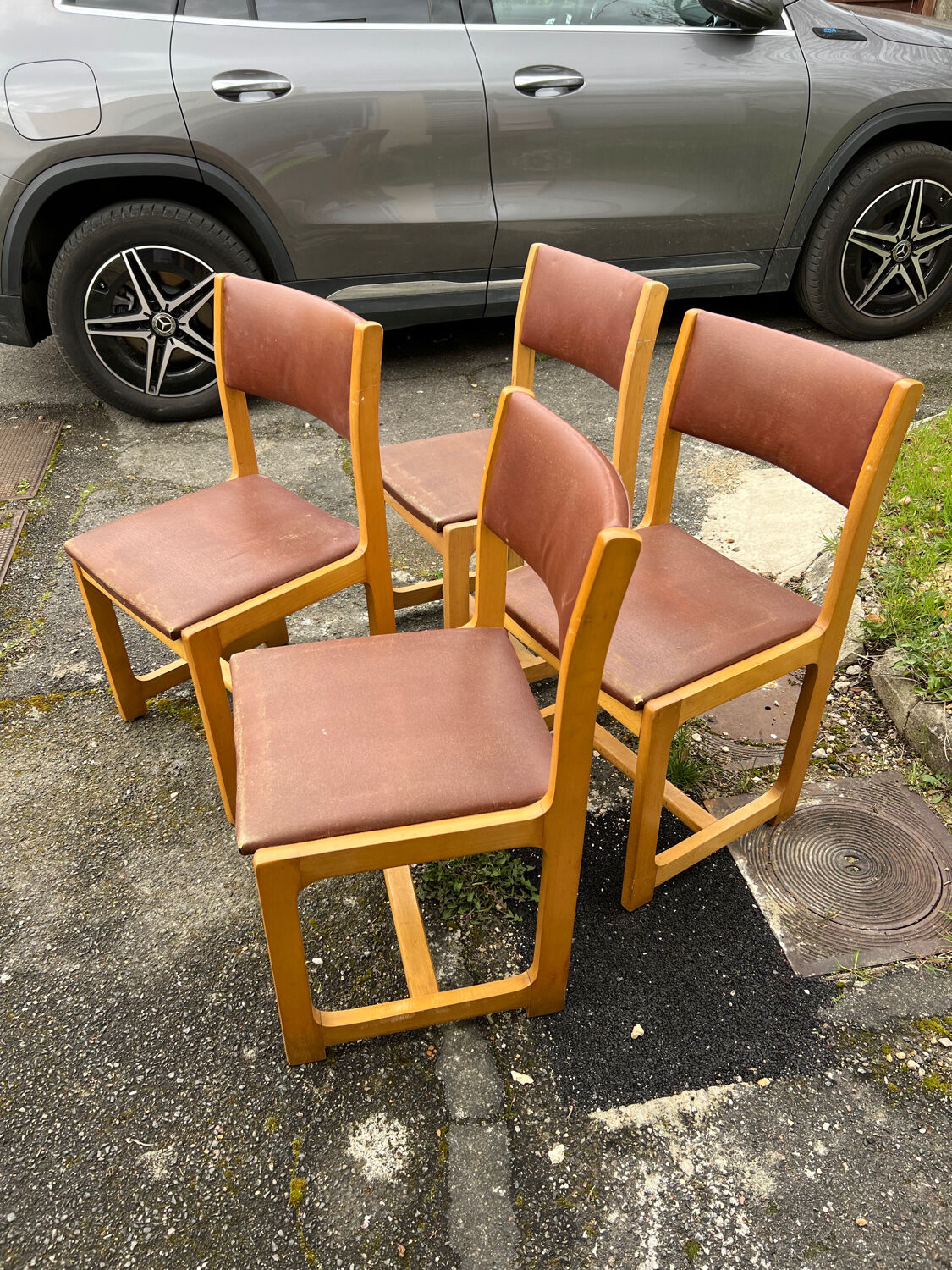Lot de 4 chaises bois et cuir