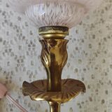 Pink clichy globe lamp and golden metal foot