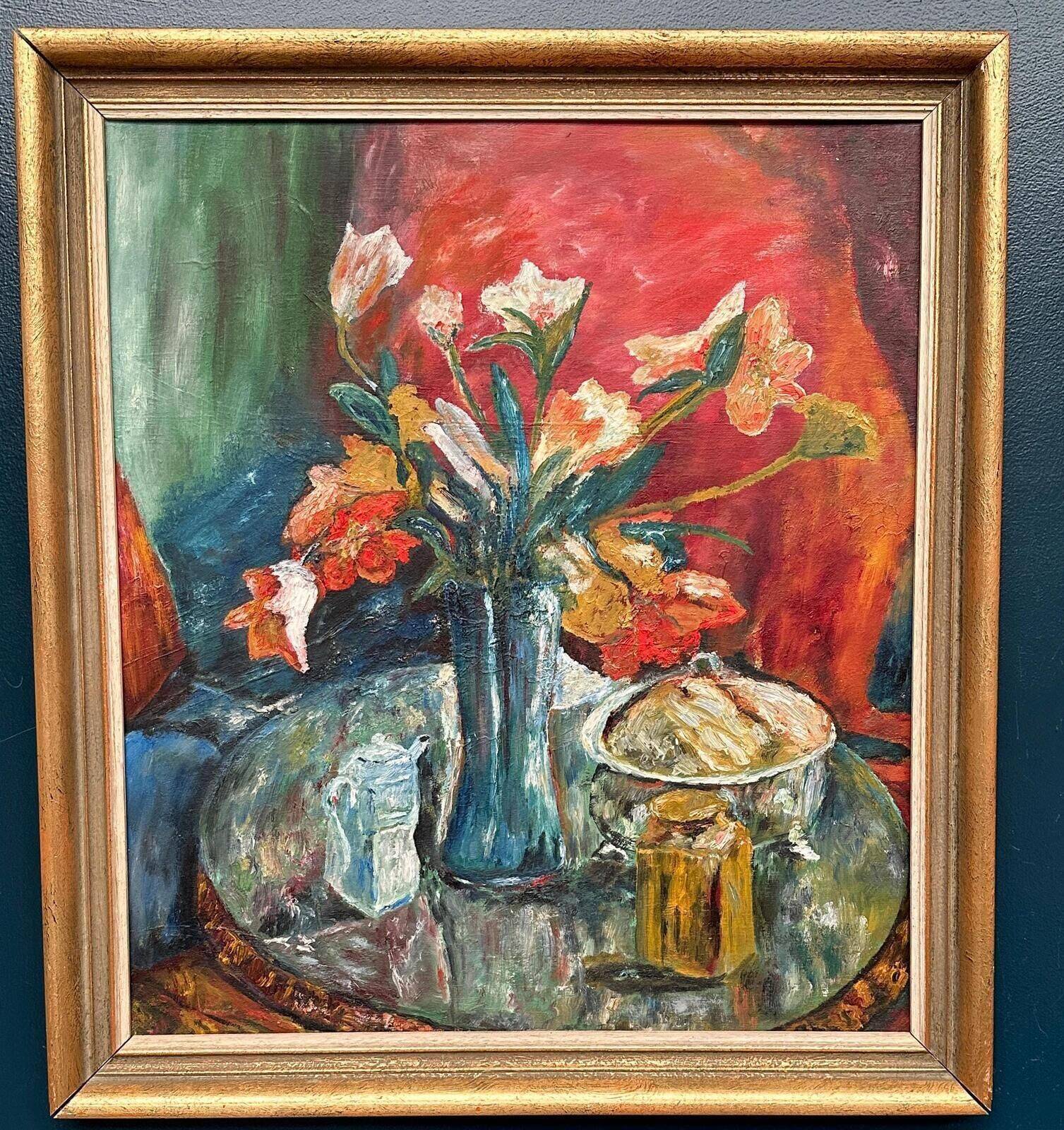 Original Scandinavian Oil On Panel – Unknown Artist – “Vase” – Vintage & Framed – 70 × 79 Cm