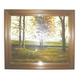 S. Vilata: Oil on canvas "Autumn Landscape". Vintage 70s