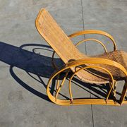 XXL Mid Century Modern pair of bamboo and rattan sun loungers