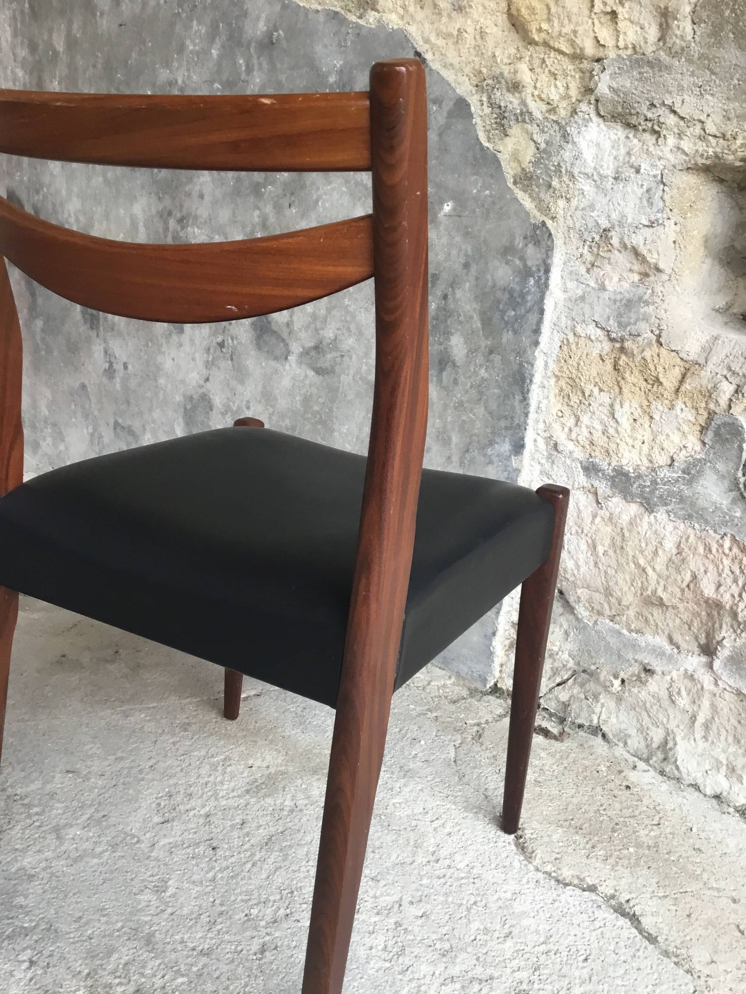 Pair of Scandinavian chairs Ameublement NF black imitation leather and teak - 1960