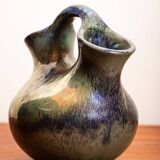 Art Deco double-necked vase in iridescent green flamed stoneware by Alphonse Cytère.