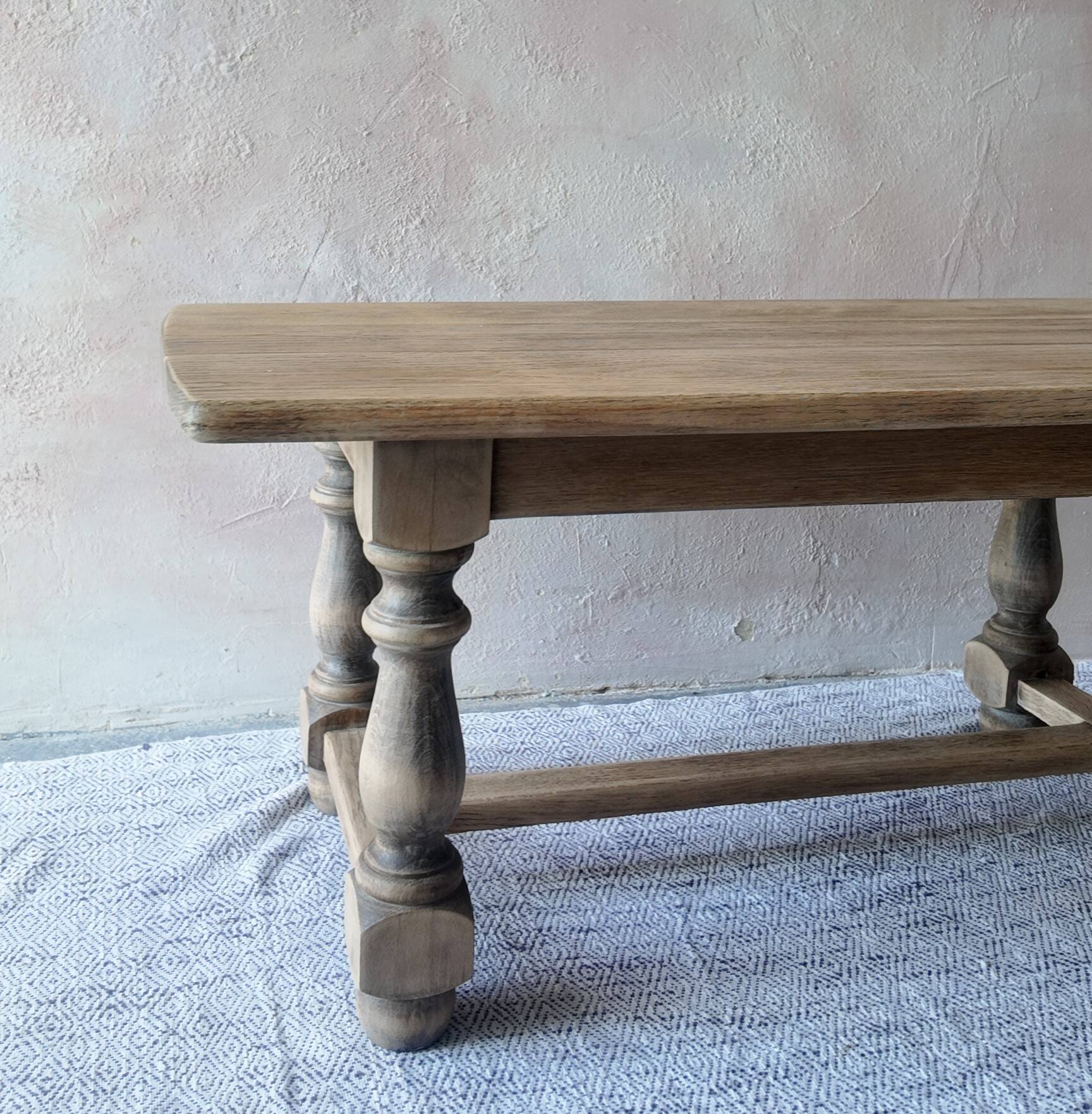 Old farmhouse coffee table in solid oak - turned legs and stretcher.