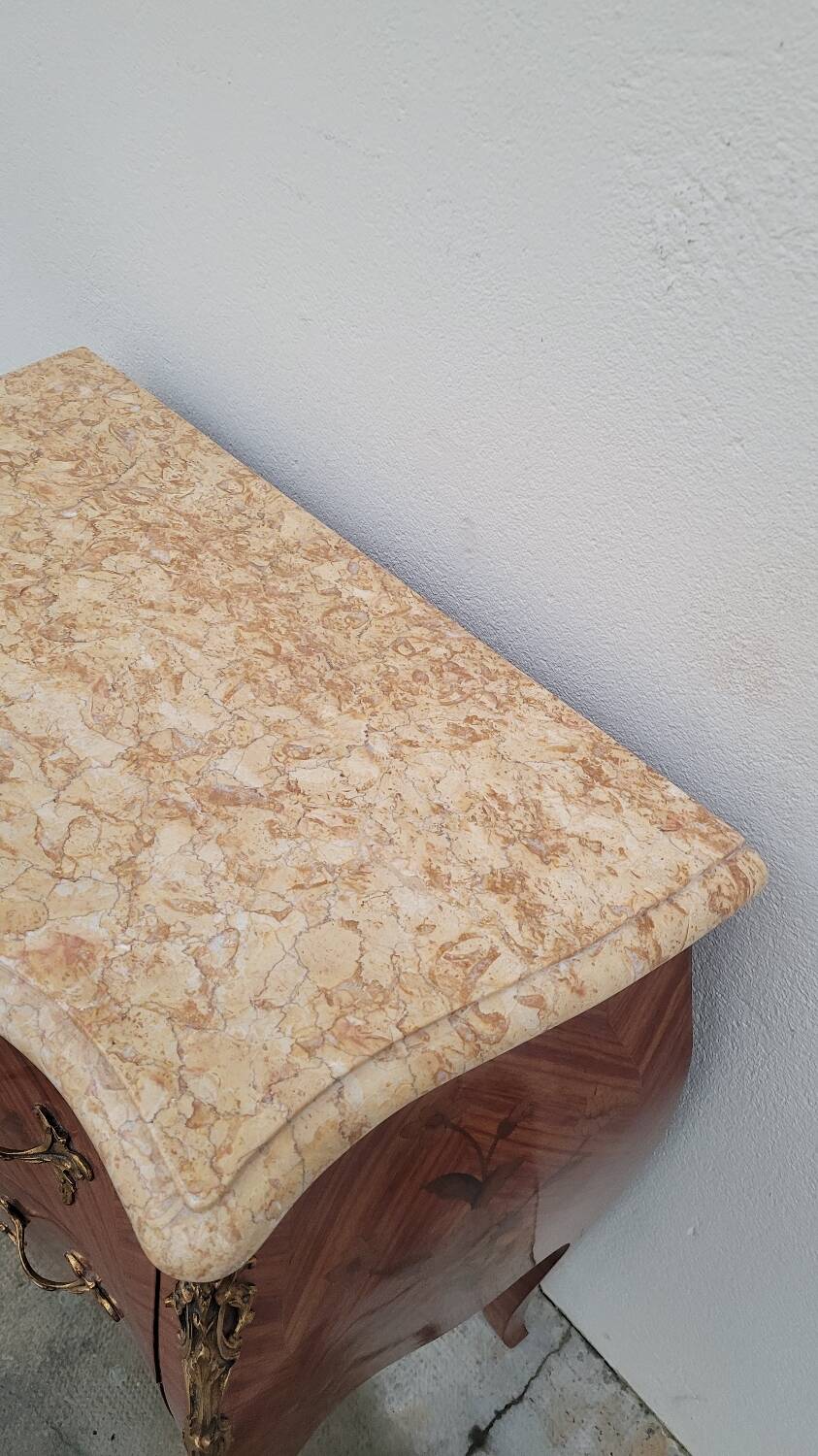 Louis XV Style Commode Stamped in Richly Decorated Rosewood Marquetry