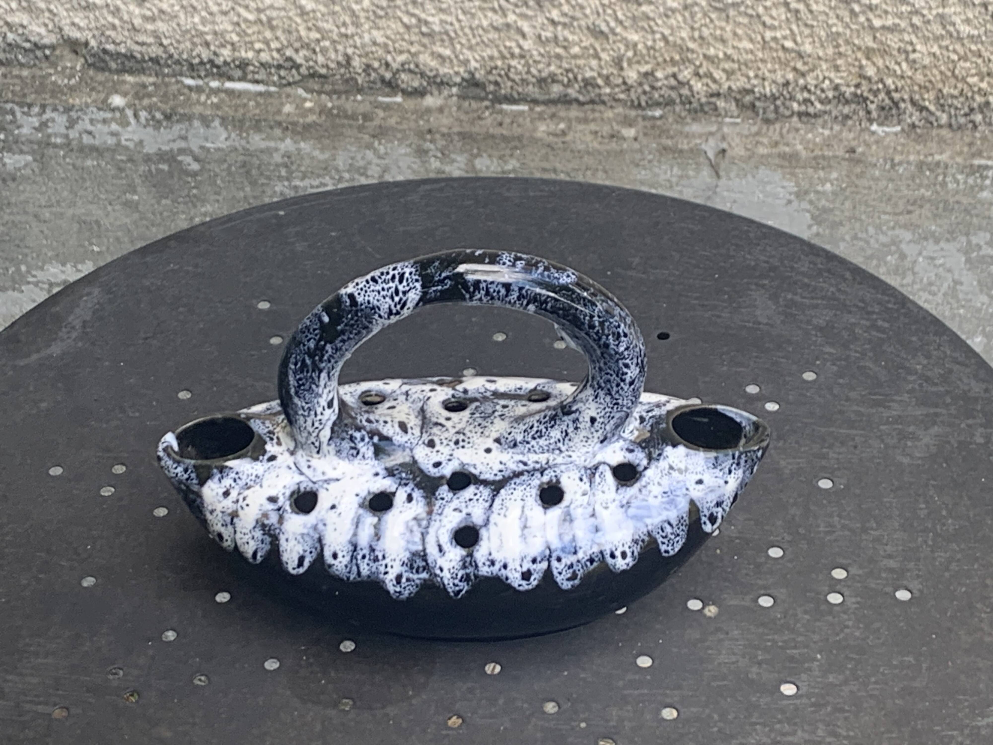 Midnight blue and white glazed ceramic flower pick, 1960/1970, vintage