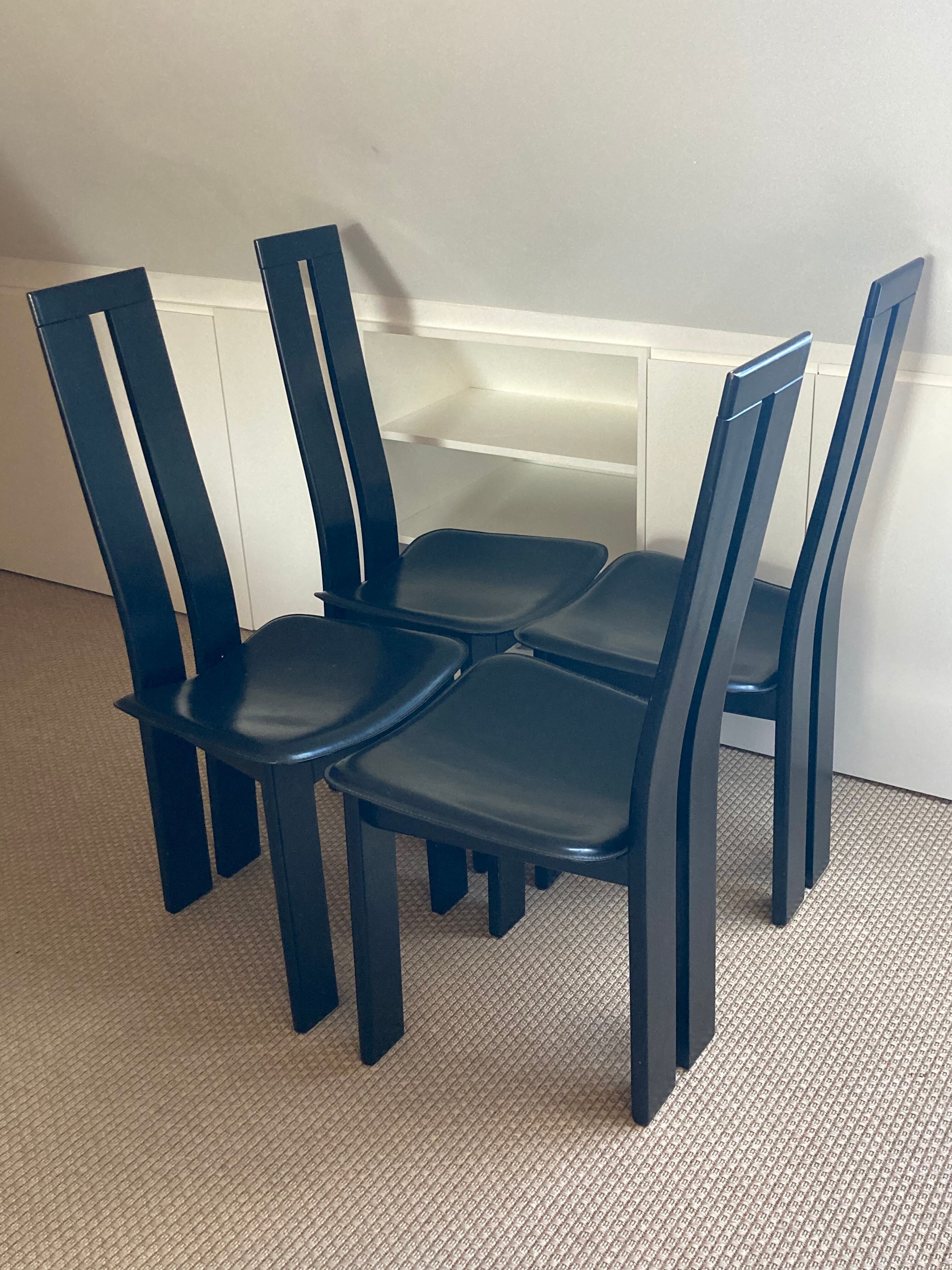 Set of 4 chairs black leather Pietro Constantini Italy 1970