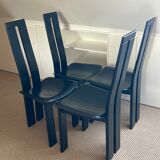 Set of 4 chairs black leather Pietro Constantini Italy 1970