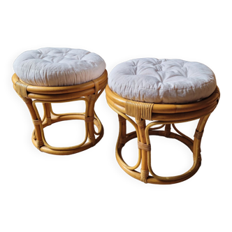 Pair of rattan poufs