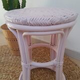 Vintage powder pink rattan stool