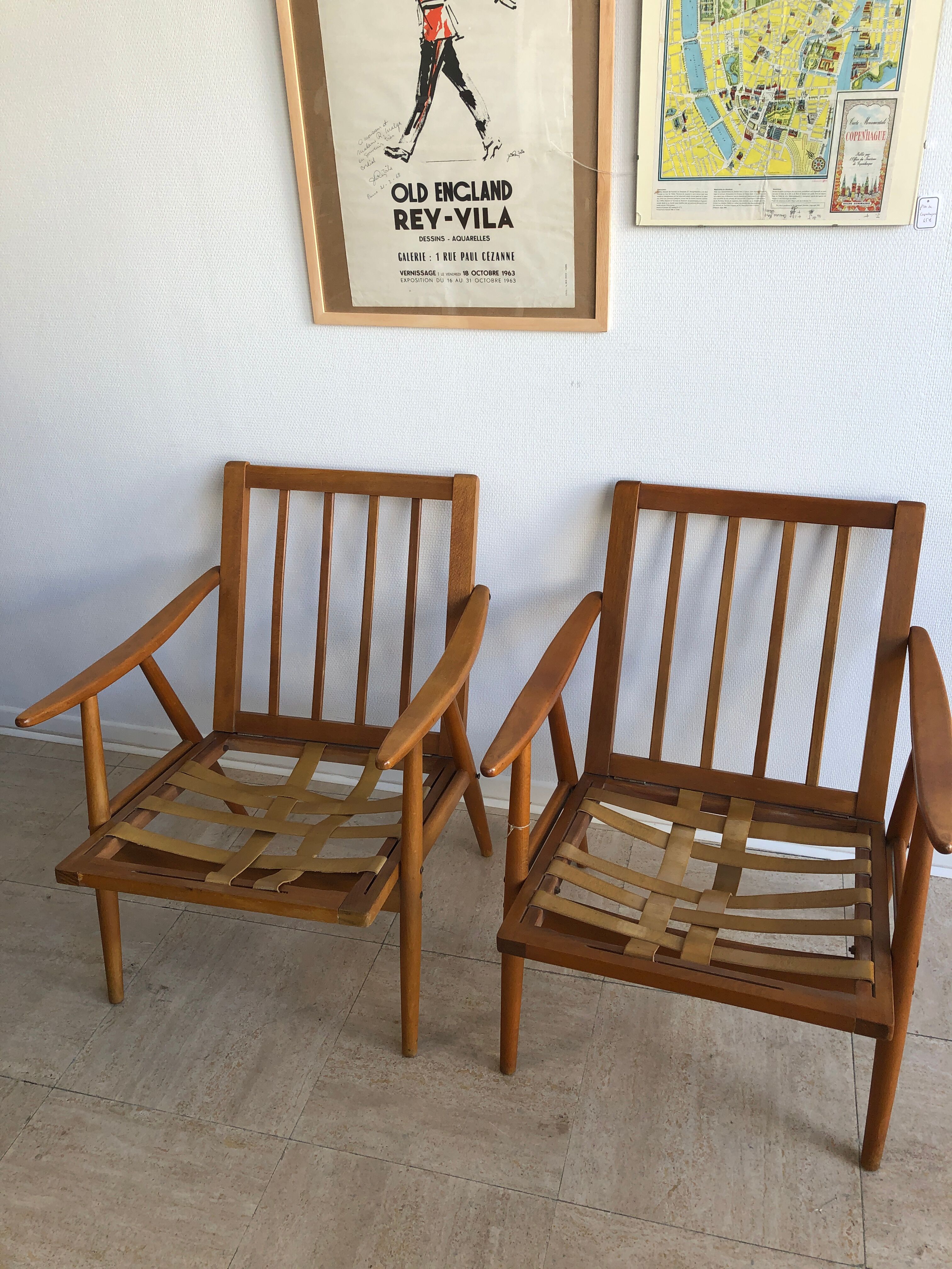 Pair armchairs compass feet, 1960