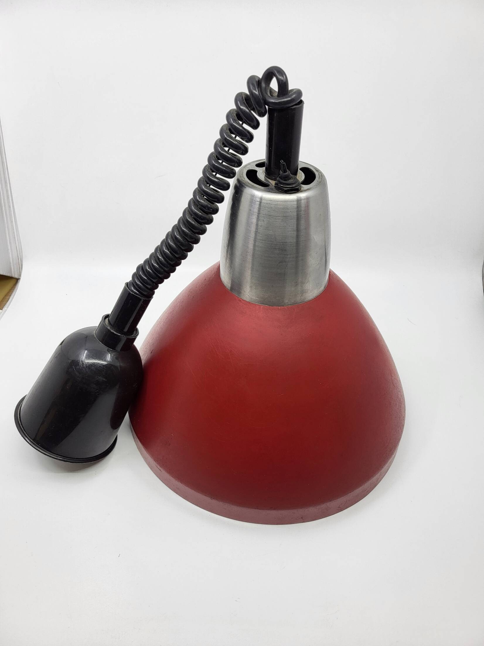 Vintage 1950s Red Metal Industrial Pendant Light