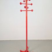 Postmodern Red Stained Beech Coat Rack with Balls, Italy, 1970s