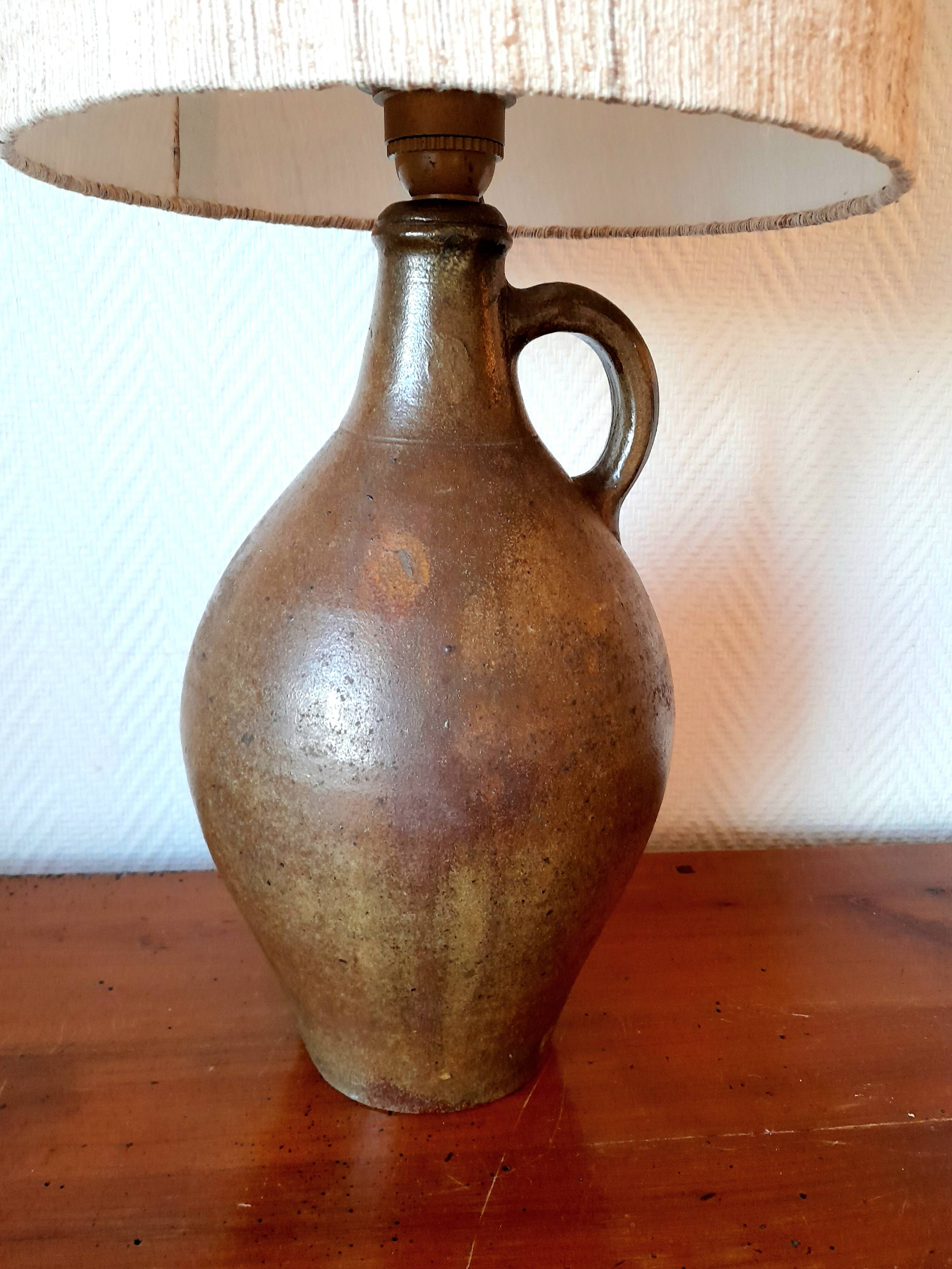 1950s pottery jug lamp and linen-style fabric lampshade