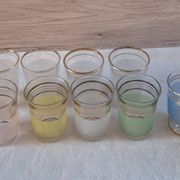 Vintage liqueur service from the 50s/60s — Decanter, 9 pastel glasses & tray