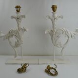 Pair of legs of wood metal table lamps foliage decoration Design: Ivory White