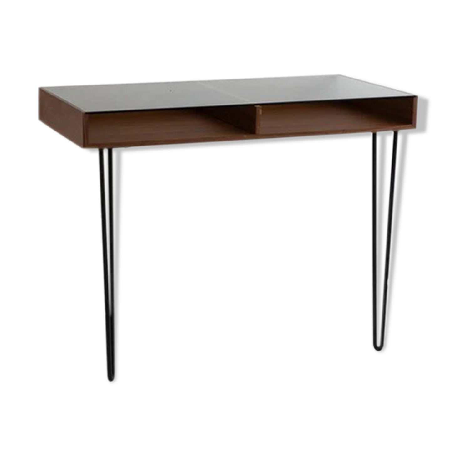 Vintage wooden desk console and tempered glass