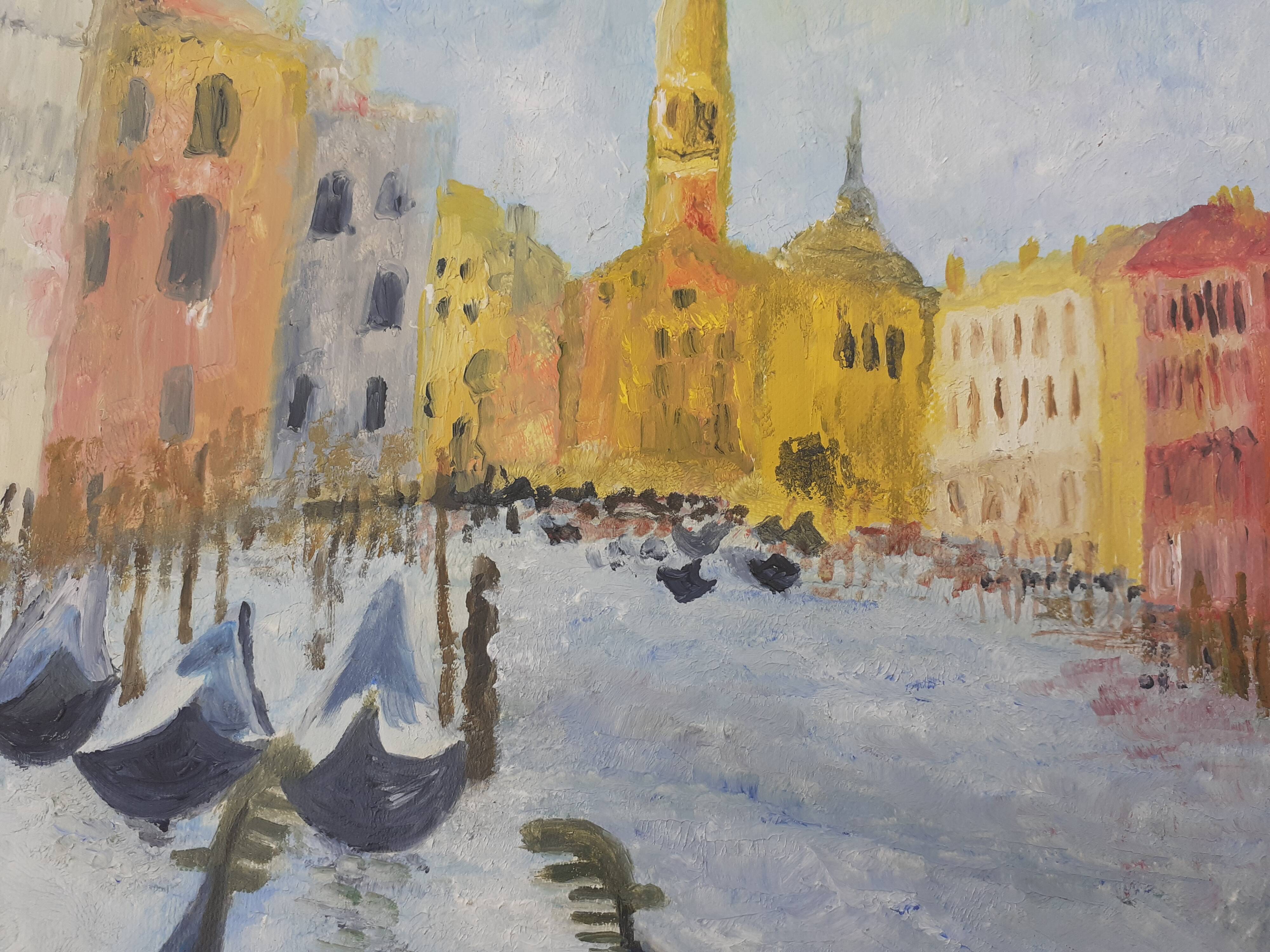 Huile sur panneau du Grand Canal à Venise