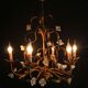Golden metal chandelier with porcelain flowers, 50's
