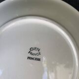 7 soup plates, Gien France, princess model, enameled ceramic floral pattern, roses, painted