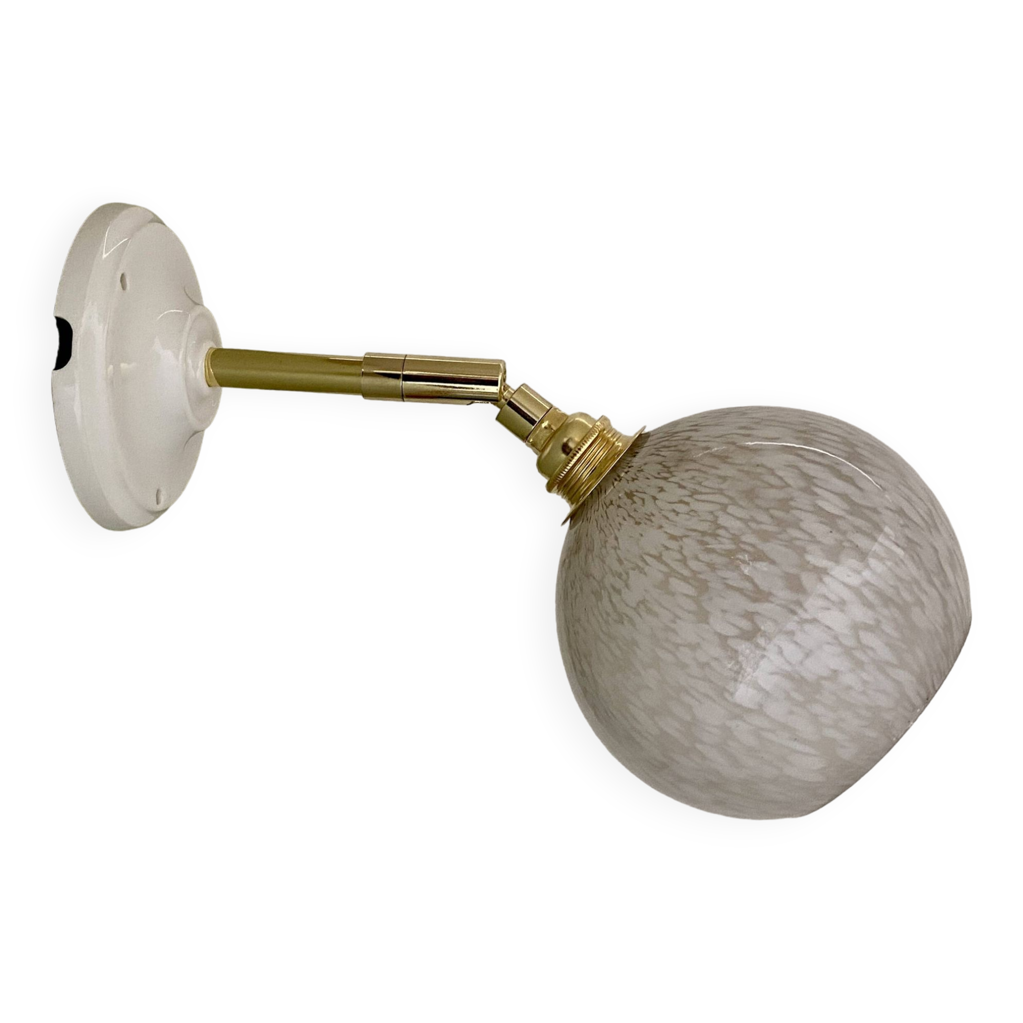 Vintage globe wall lamp in white Clichy glass