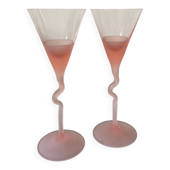 Green stemmed cocktail or pink champagne flute