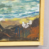 Oil painting by Alexander Michael – Fishing boats in Ireland, 1976