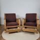 Pair of "Corbeille" armchairs in solid oak and chocolate velvet – S